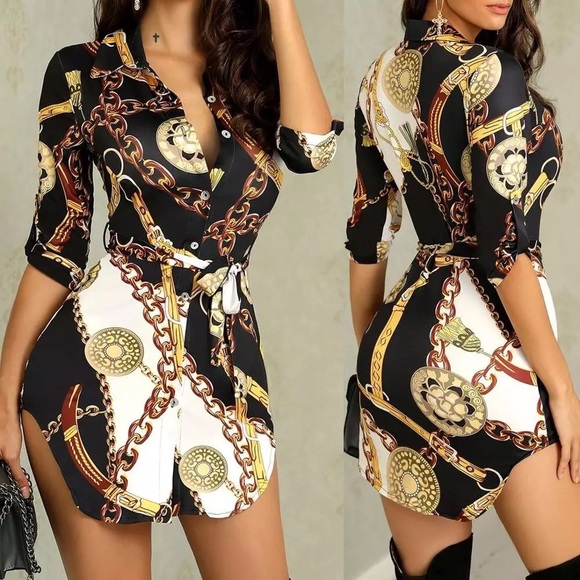 Gold chain print Shirt Dress - Picture 2 of 6
